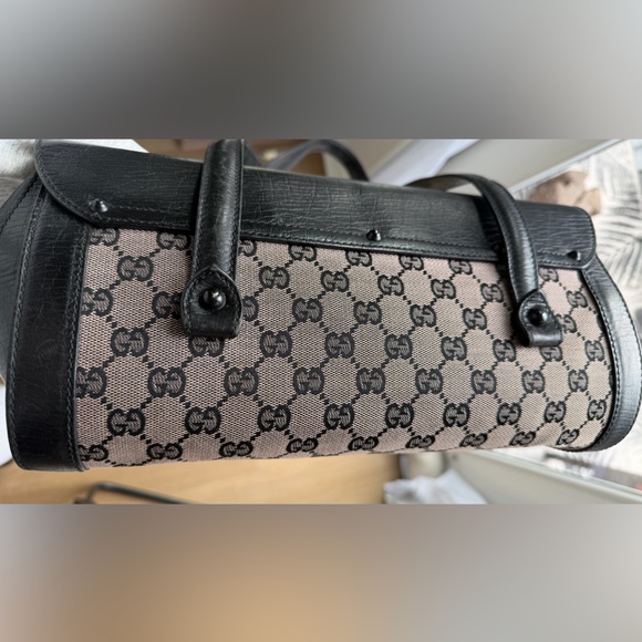 Gucci Bamboo Bullet Monogram Bag – Black Leather Trim, Lock Closure - Picture 12 of 14